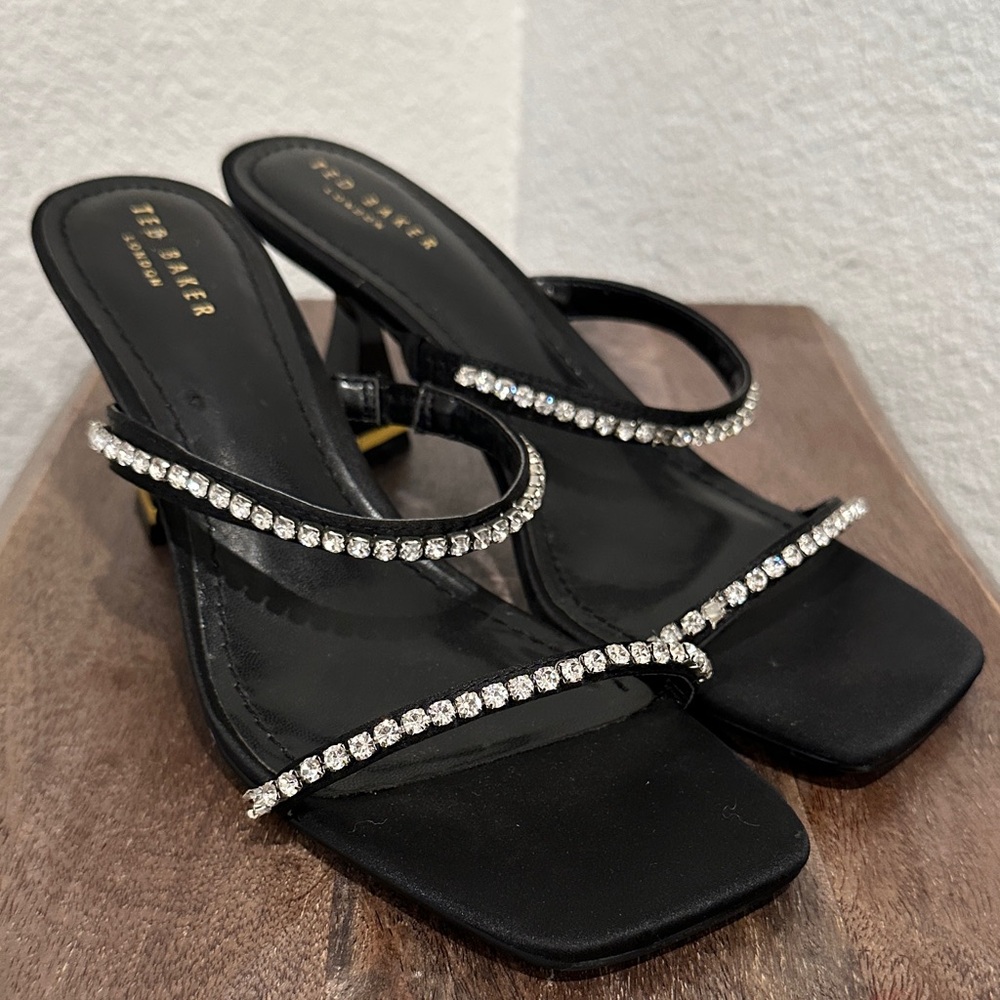Ted Baker RINITA Diamante Rhinestones Satin Mule Heel Sandal-Size 37 US 7